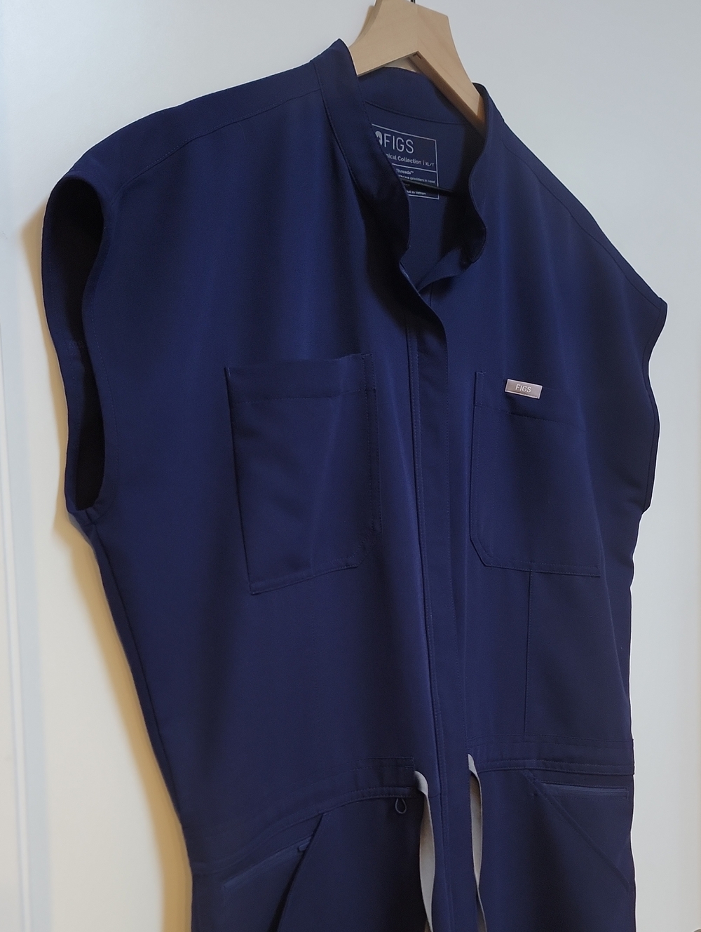 Figs Navy Women's Scrub Wide-Leg Jumpsuit with Drawstring Waist - Picture 4 of 16